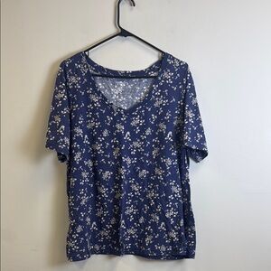 Floral V-Neck Women's Top - Blue